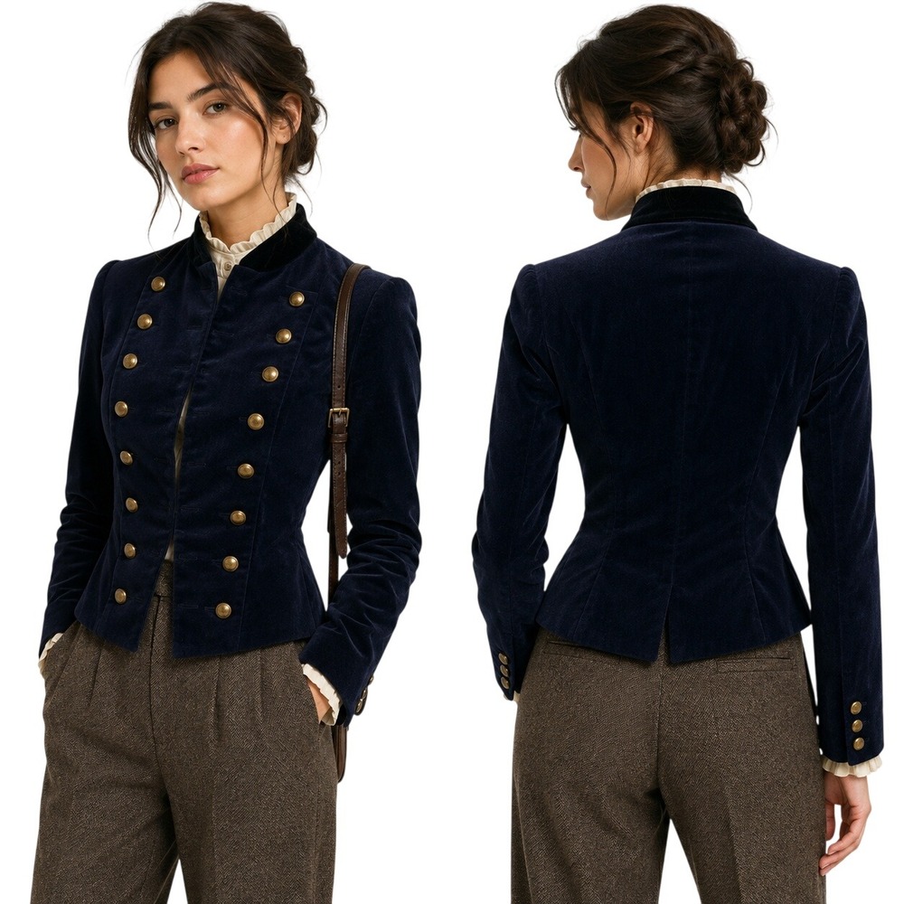 Ralph Lauren Military Blazer Napolean Jacket Wool Silk Union USA 90s VTG Sz XS S